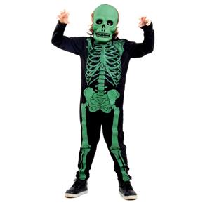Fantasia Esqueleto Macacão Verde Infantil - M