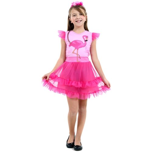 Fantasia Flamingo Infantil Faces de Luxo com Tiara