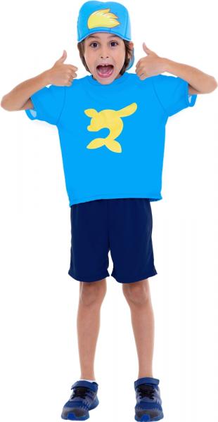 Tudo sobre 'Fantasia Luccas Neto Roupa Aventureiro Azul Infantil Camisa com Boné e Shorts Original Luccas Neto - Global Fantasias'
