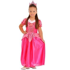 Fantasia Princesa Rosa Infantil Sulamericana com Tiara - G / 7 - 8