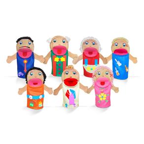 Fantoches Familia Branca - Feltro - 7 Persongens - Embalagem Plástico Colorido Carlu Brinquedos - Colorido