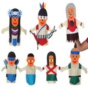 Fantoches Família Indigena - Feltro - 7 Personagens - Embalagem Plast.
