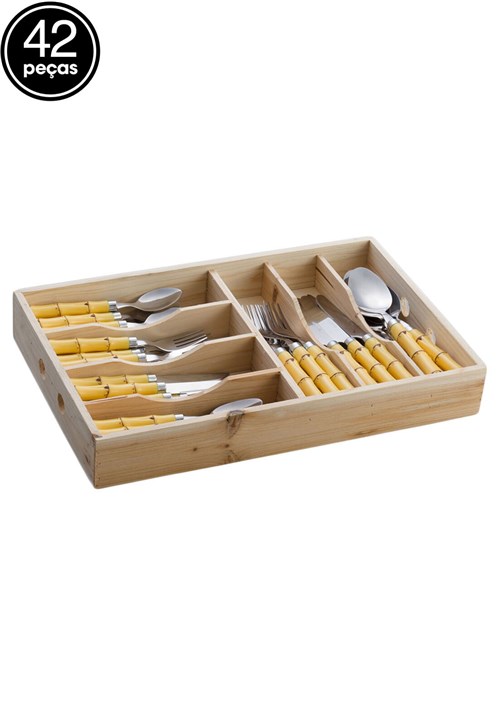 Faqueiro Bon Gourmet Bamboo 42 Pçs Marrom