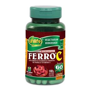 Ferro + C (Cálcio, Magnésio, Ferro + Vitamina C) com 60 Cápsulas Unilife - Sem Sabor - 60 Cápsulas
