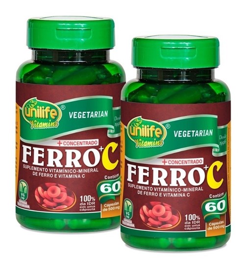 Ferro e Vitamina C Unilife Kit com 2 X 60 Cápsulas (Natural)
