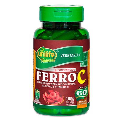 Ferro + Vitamina C - 60 Cáps de 500 Mg