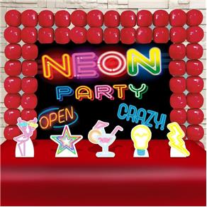 Festa Aniversário Neon Party Decoração Cenários Kit Ouro