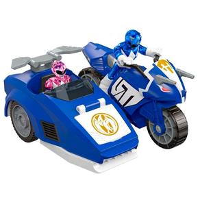 Figura Mighty Morphin Power Rangers - Zord Rangers - Moto Triceratops Ranger Azul e Rosa - Mattel