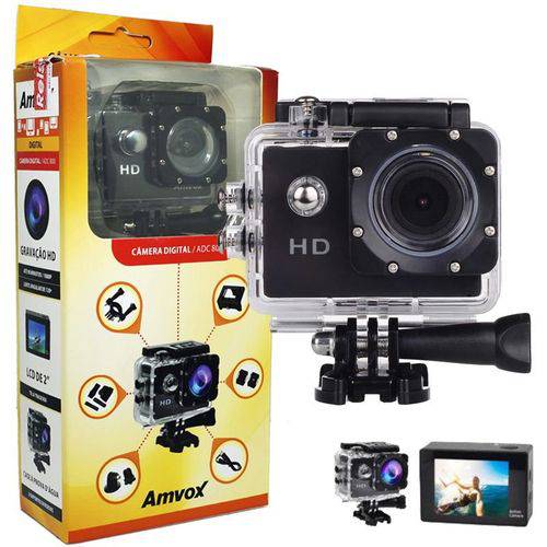 Filmadora HD 1080p Câmera Digital 5MP Esporte Capacete Mergulho Moto Amvox ADC 800 Preta Acessórios