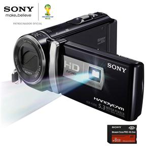 Filmadora Sony Full HD HDR-PJ200 Preto C/ LCD 2,7", Projetor Integrado, Foto de 5.3MP, Zoom Óptico 30x, Detector de Face e Dual REC + Cartão 8GB