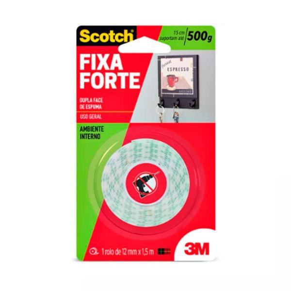 Fita Adesiva Dupla Face 3m Scotch Fixa Forte Espuma 12mmx1,5 M 1,5 Metros
