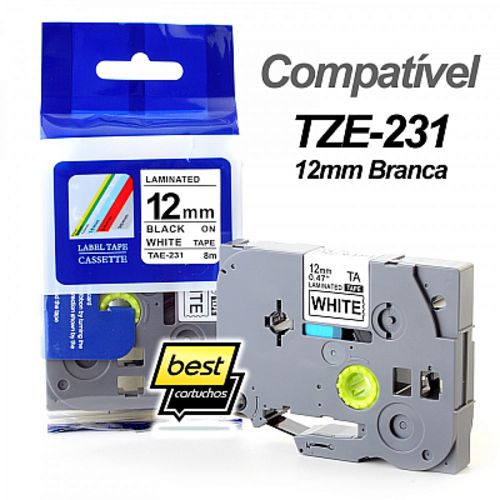 Fita Compatível TZe-231 (12mm) para Rotulador Brother (Preto Sobre Branco)