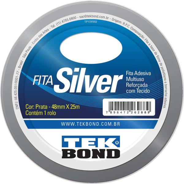 Fita de ALTA Resistencia Cinza Silver Prata 48MMX25M - Tekbond