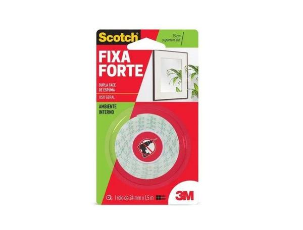 Fita Dupla Face de Espuma Fixa Forte 24mm X 1,5m X 1,5Kg 3m