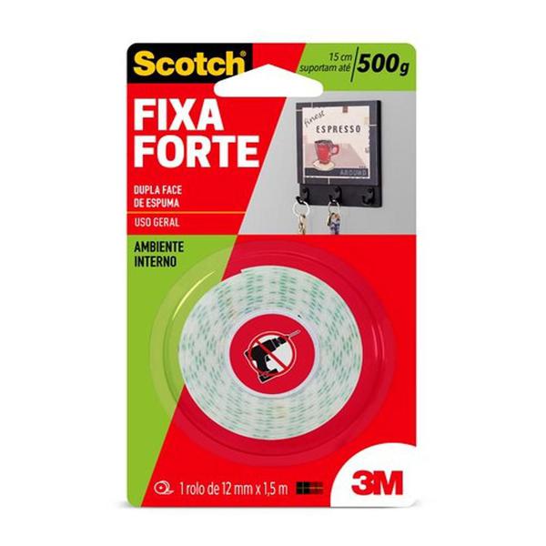 Fita Dupla Face Fixa Forte 12mm X 1,5m 500g 3M - 3M.