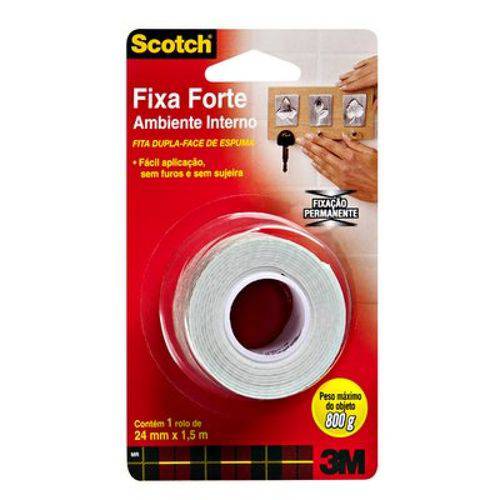 Fita Dupla Face Fixa Forte 24mmx1,5 Uso Interno Scotch 3m
