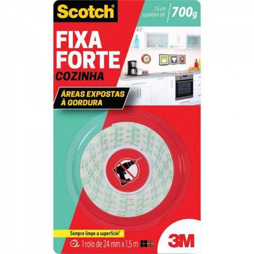 Fita Dupla Face Fixa Forte Scotch Cozinha 24mm X 1,5m 3m