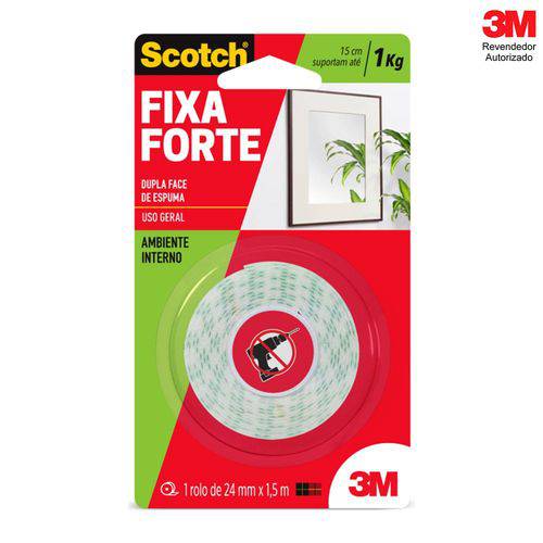 Fita Dupla Face 3m Scotch Fixa Forte 24mm X 1,5m
