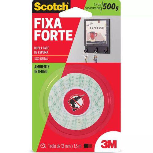Tudo sobre 'Fita Fixa Forte 12mmx1,5m Espuma Scotch 3m'