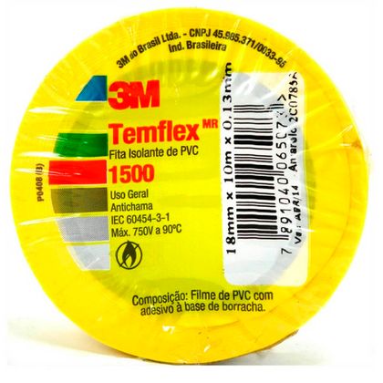 Fita Isolante Amarela Temflex 1500 3M 18mmx10m - 200026 200026