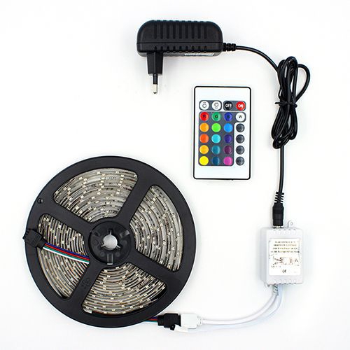 Fita LED RGB 3528 Rolo 5M com Fonte 12V 2A e Controle Remoto - Kit Led