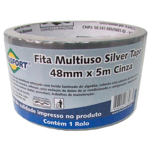 Fita Multiuso 5 Metros Silver Tape Cinza - Brasfort