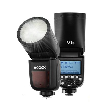 Flash Godox V1-C Cabeça Redonda E-TTL SpeedLight para Câmeras Canon