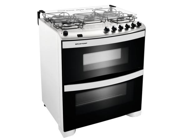 Fogão 5 Bocas Brastemp Clean Duplo Forno BFD5N - Forno Duplo Grill Acendimento Automático Branco