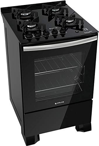 Fogão Atlas 4 Bocas UTop Glass Preto com Mesa de Vidro - Bivolt