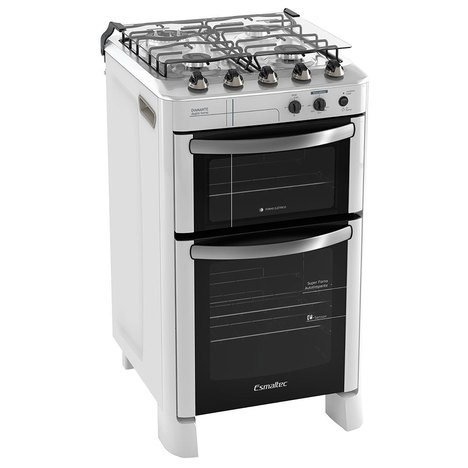 Fogão de Piso Esmaltec 4 Bocas Diamante Duplo Forno Branco