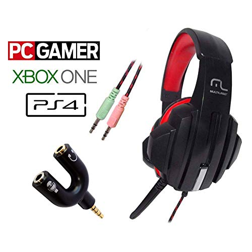 Fone com Microfone Headset Gamer Multilaser PH-120 P/Computador, Notebook, PS4, XBOX-ONE, P2 3.5mm + Adaptador P3 3.5mm