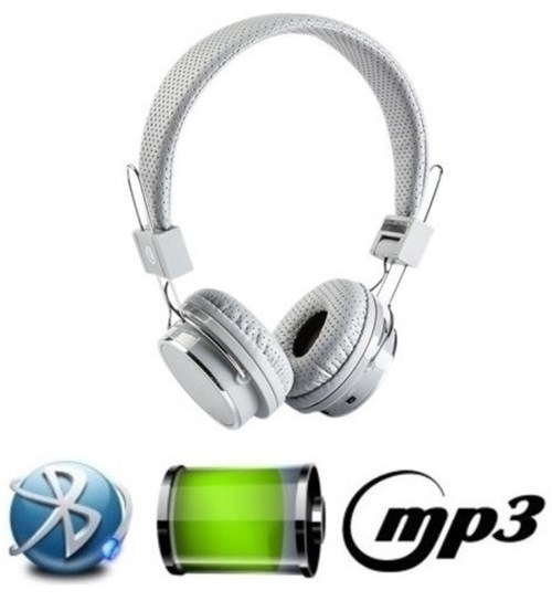 Fone de Ouvido Bluetooth Micro Sd Mp3 Rádio Fm Player - Branco