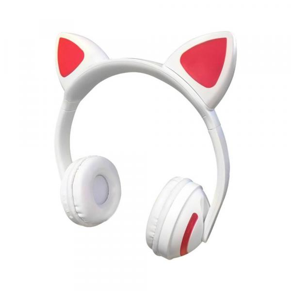 Fone de Ouvido Bluetooth Orelha de Gato com Led Headfone Branco - Exbom