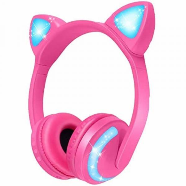 Fone de Ouvido Bluetooth Orelha de Gato com Led - Headfone Rosa - Exbom