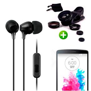 Fone de Ouvido com Microfone Preto + Kit Lentes Olho de Peixe para Lg G3