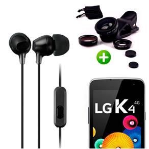 Fone de Ouvido com Microfone Preto + Kit Lentes Olho de Peixe para Lg K4