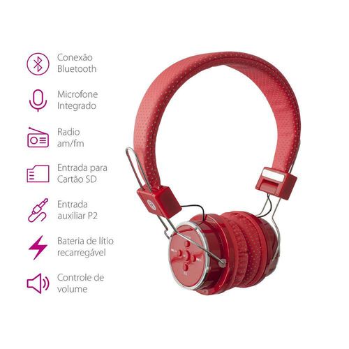 Fone de Ouvido Headphone Bluetooth Boas Vermelho para Motorola Moto G4 Plus