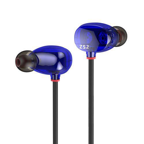 Fone de Ouvido In Ear Kz Zs2 Azul com Mic Earphone Gamer