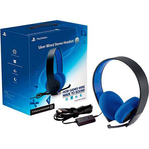 Fone Headset Silver Wired Stereo - Ps3/Ps4