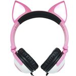 Fone Ouvido Headphone com Fio Estéreo Orelha Gato Gatinho Led Infantil P2 Exbom Hf-c30 Rosa