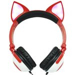 Fone Ouvido Headphone com Fio Estéreo Orelha Gato Gatinho Led Infantil P2 Exbom Hf-c30 Vermelho