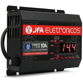 Fonte Automotiva JFA 10A Slim 500W Carregador de Baterias Bivolt Automático LED Voltimetro Amperimet