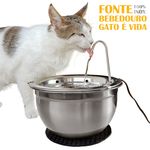 Fonte Bebedouro Automático para Gatos em Aço Inox - 220v