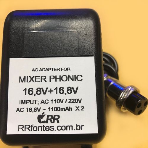 Tudo sobre 'Fonte Carregador Mesa Mixer Phonic Mr 1843x Plug 3 Pinos 16,8v 1,1A Bivolt'