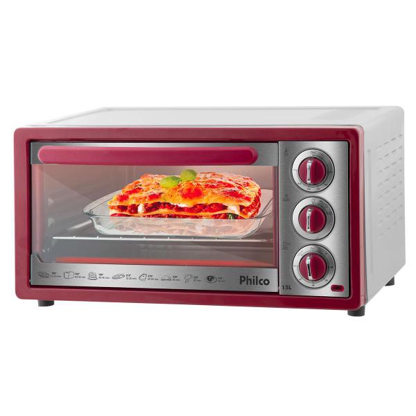 Forno Elétrico Philco 15L, Timer, 1000W, Vermelho - 110V