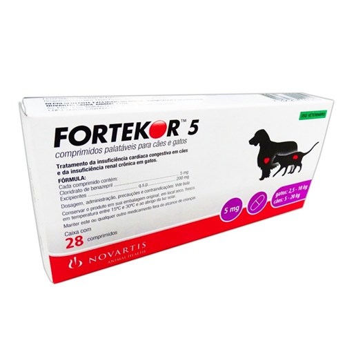 Fortekor 5 - Tratamento Novartis Cães e Gatos 28 Comprimidos