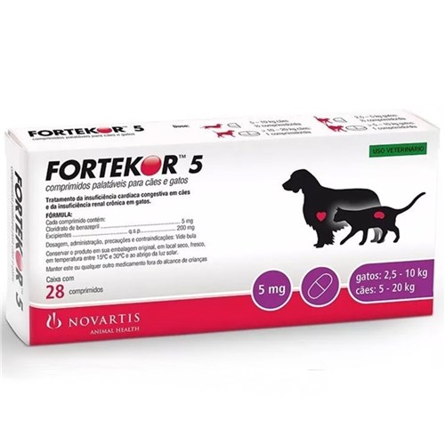 Fortekor Flavour 5 Novartis Caes e Gatos 28 Comprimidos