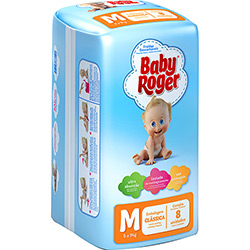 Fraldas Descartáveis Baby Roger Clássica M - 8 Unidades
