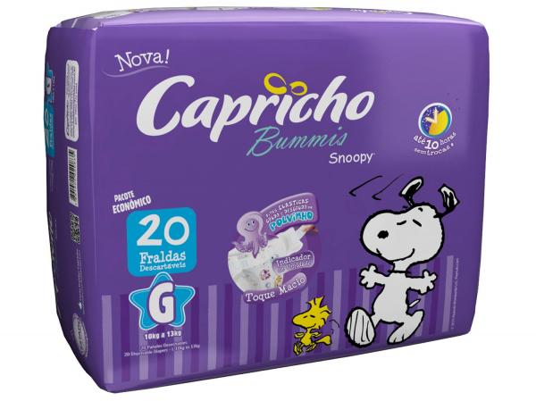 Fralda Capricho Bummis Snoopy Tam G 20 Unidades - Camada Interna Extra Suave com Aloe Vera