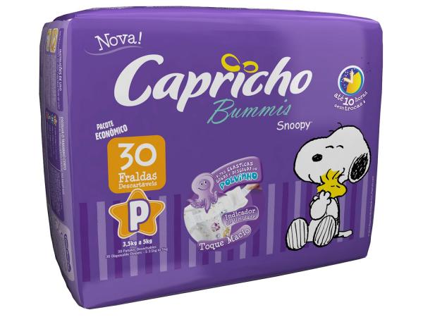 Fralda Capricho Bummis Snoopy Tam P 30 Unidades - Camada Interna Extra Suave com Aloe Vera